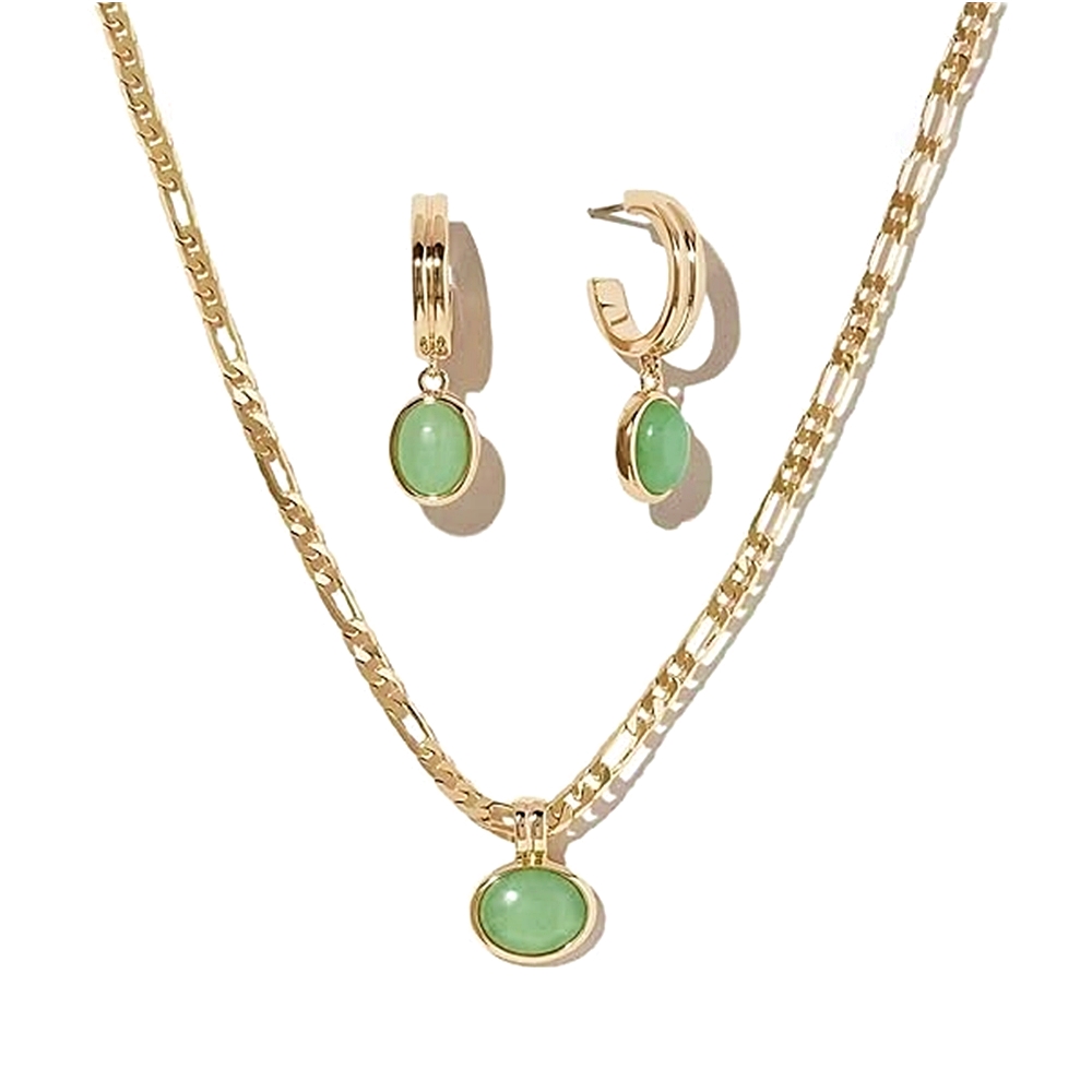 Natural Gemstone Necklace Earring Jewelry Set