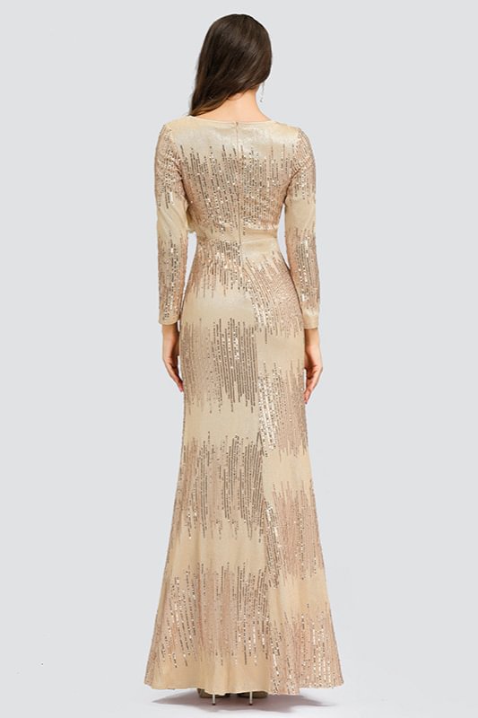 Bellasprom Prom Dress Mermaid Sequins Evening Gowns On Sale Long Sleeve