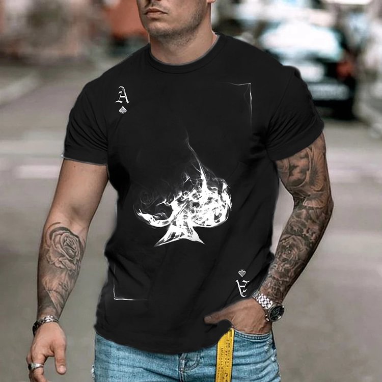 Men's fashionable casual poker print T-shirt