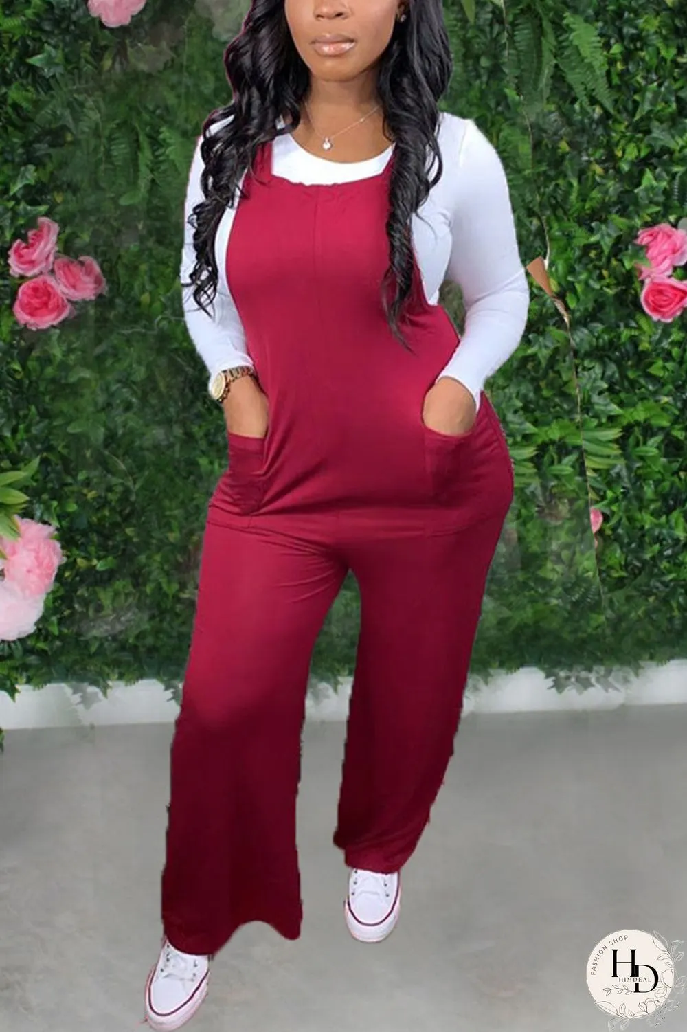 Blue Casual Solid Pocket Jumpsuits