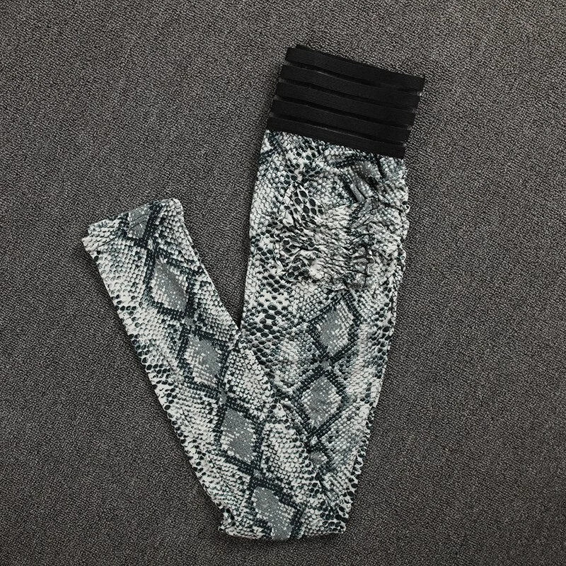 Printed Fashion Fitness Gym 2 Piece Set Women Sexy Snake Elastic Tracksuit Sportswear Thin Soft Workout Bra and Leggings Set