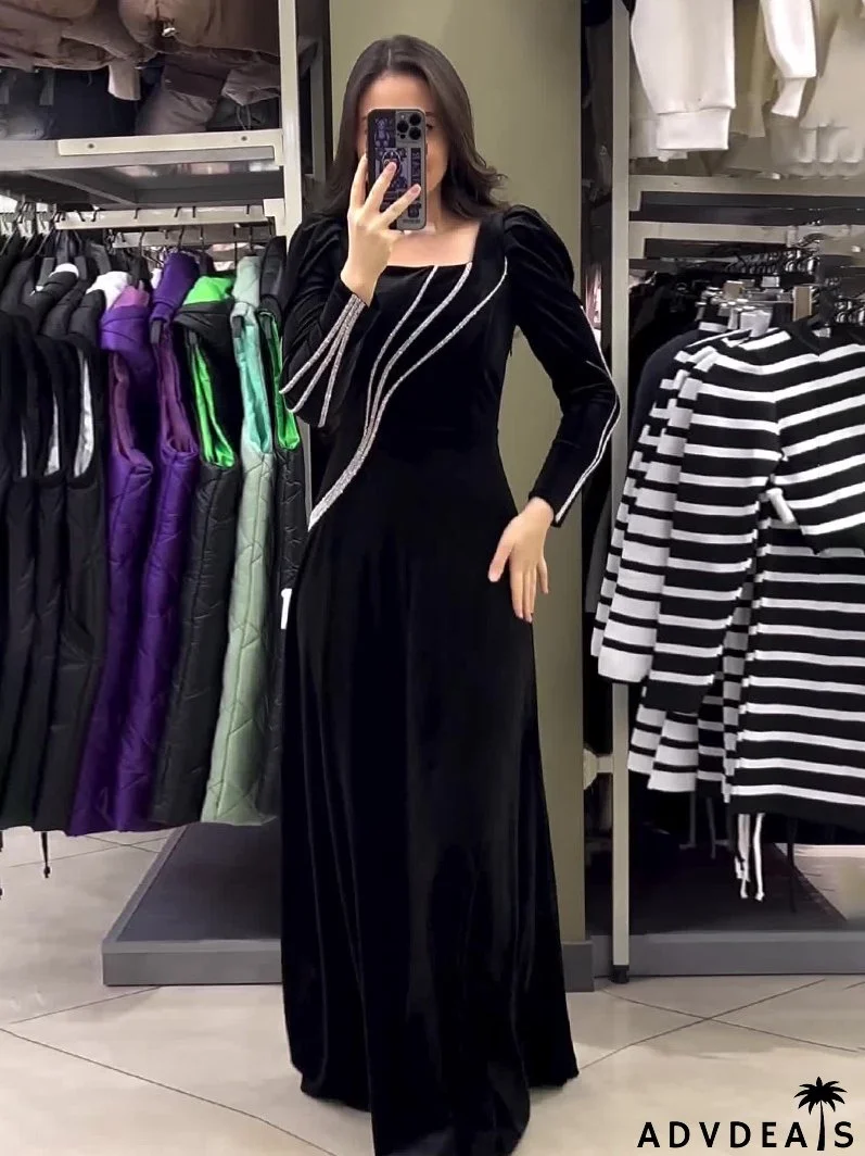 Women Fall Long Sleeve Beaded Dress