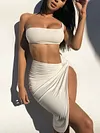 Solid Color One Shoulder Two Piece Skirt Suits
