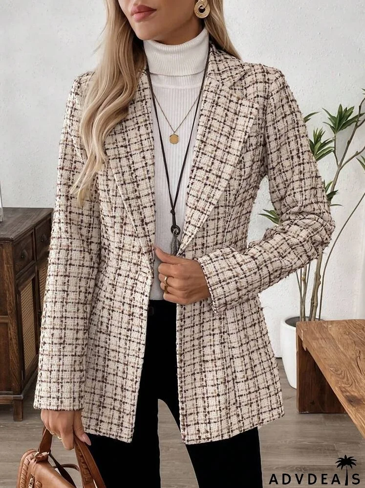 Casual Check Printed Single-Button Suit Jacket For Autumn