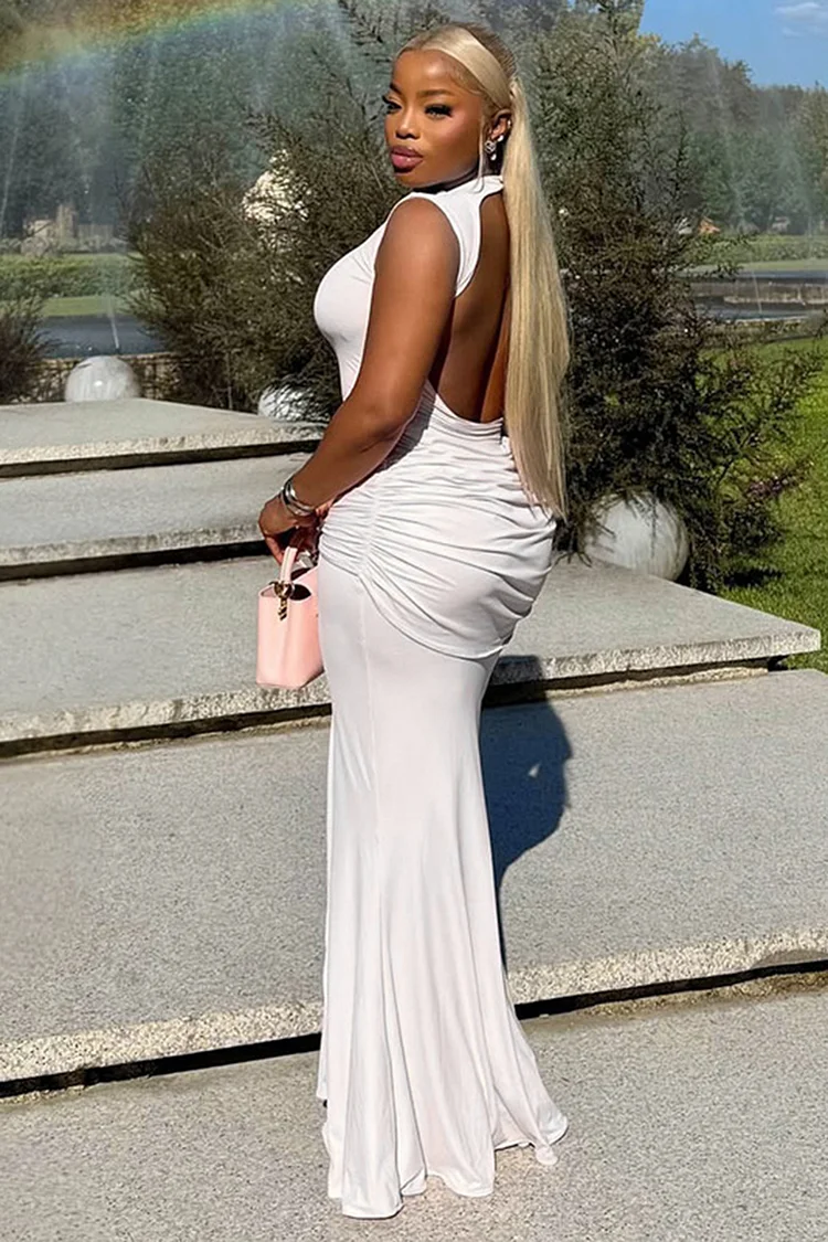 chinese dress ladies Strapless Mermaid Simple White Prom Dress with Sweep Train – loveangeldress main image 0
