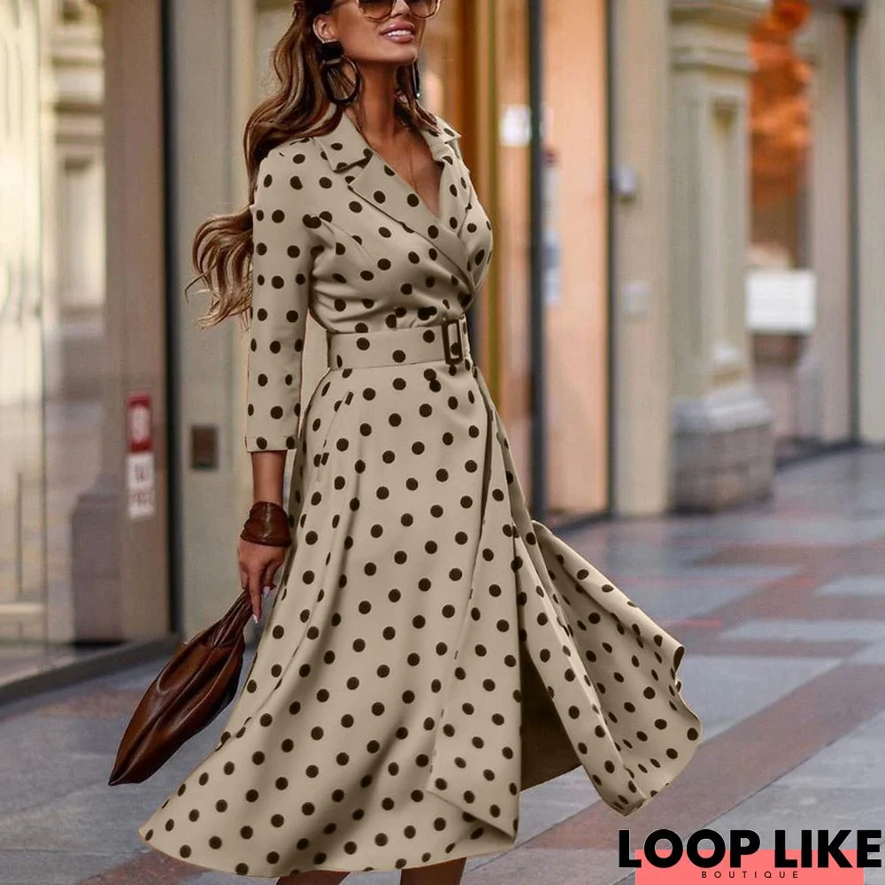 Fashion Polka Dot Printed V-Neck Slim Long Skirt