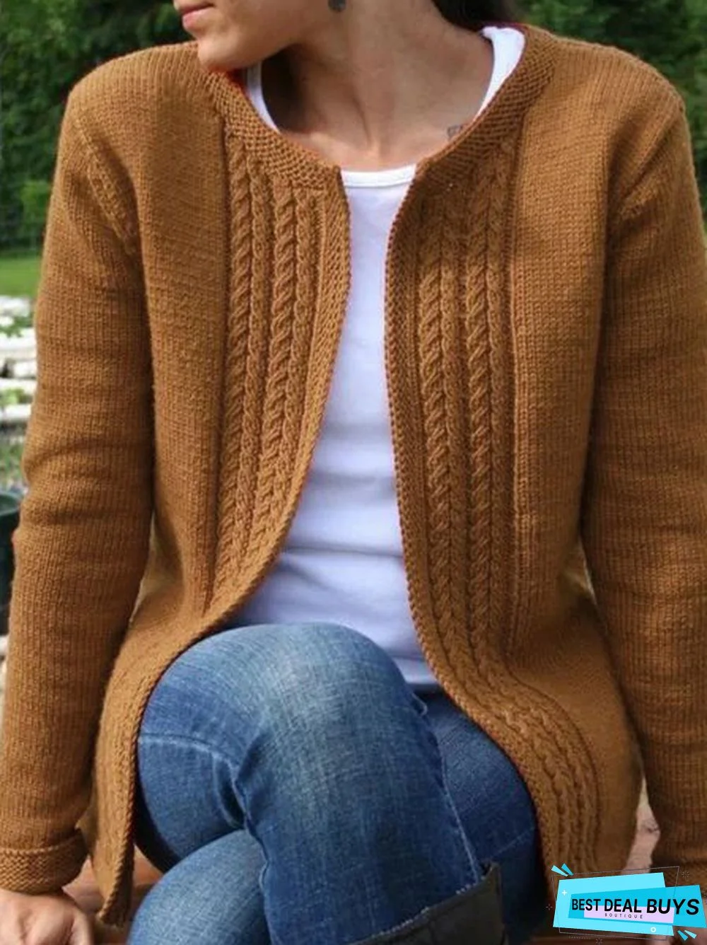 zolucky Casual Vintage Knitted Solid Sweater