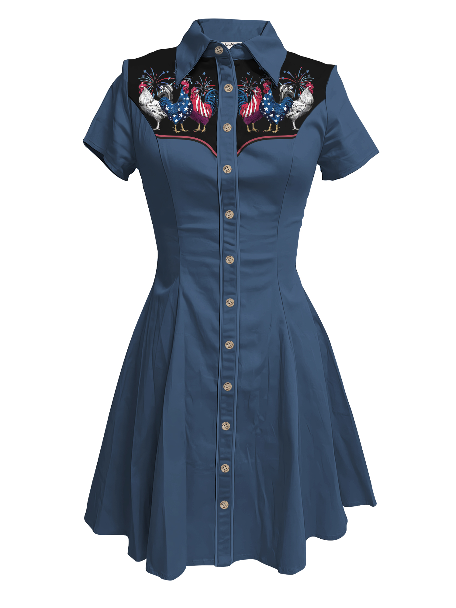 America Flag Star Firework And Chicken - 100% Cotton Dress