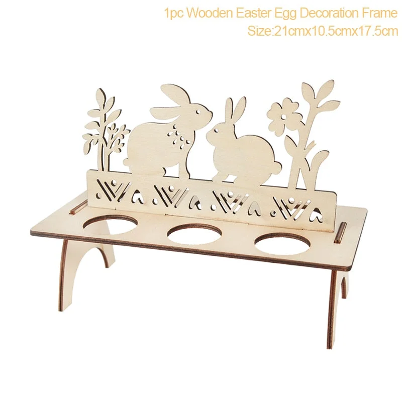Easter Decoration for Home Wooden Easter Egg Holder Shelves DIY Craft Handmade Ornaments Kids Gift Happy Easter Party Decor 2022