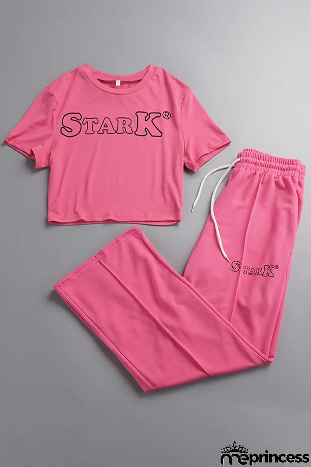 Rose Red Casual Print Patchwork O Neck Short Sleeve Two Pieces