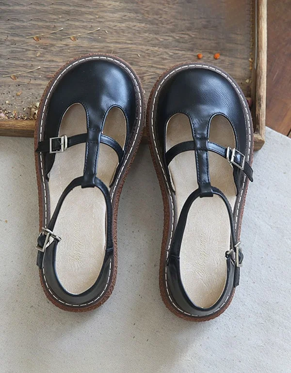 Women's Retro Leather Platform Mary Jane Shoes