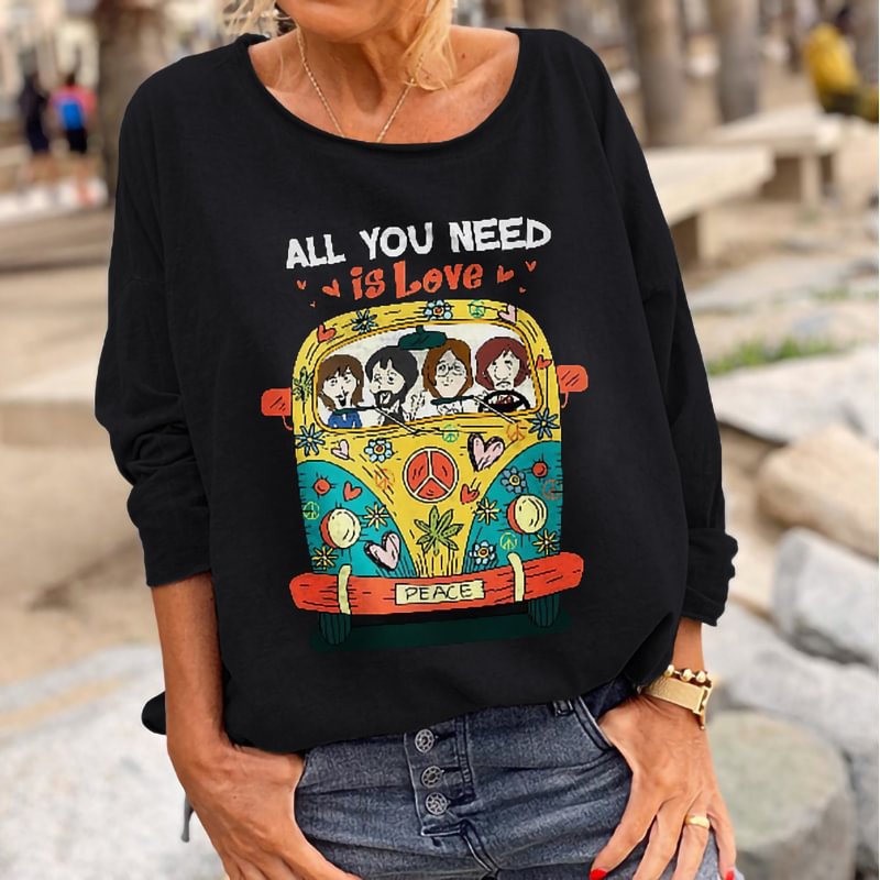 All You Need Is Love Peace Bus Print Long Sleeve Tee
