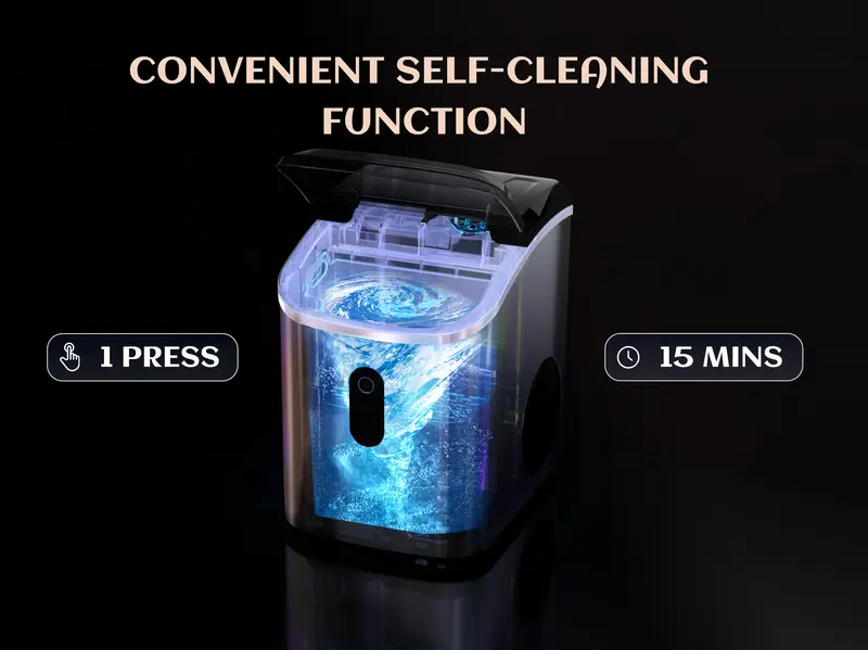 Product Introduction of ecozy Countertop Sonic Nugget Ice Maker.Chewable Ice Cubes.33 lbs Daily Output.Self-Cleaning.Stainless Steel for Party/Kitchen/Bar 14
