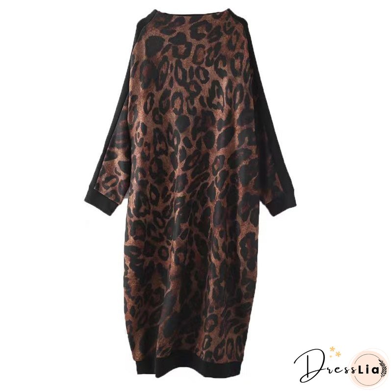 Vintage Khaki Knit Dresses Trendy Plus Size Patchwork Winter Dress