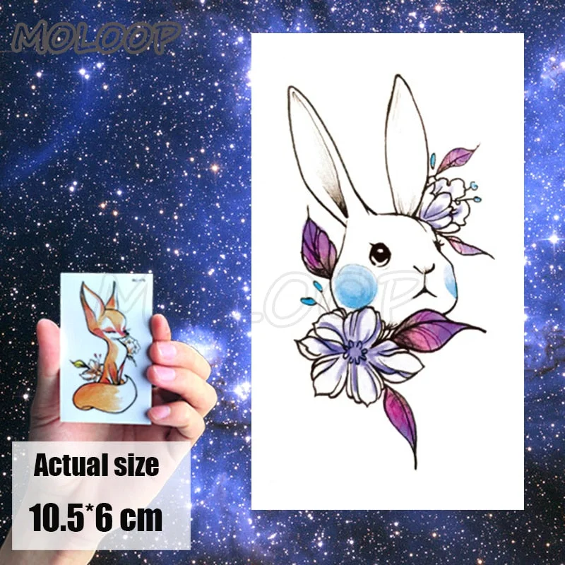 Tattoo Sticker Little Half Face Cat Element Small Animal Flower Water Transfer Temporary Fake Body Art Tatoo for Kid Girl Boy