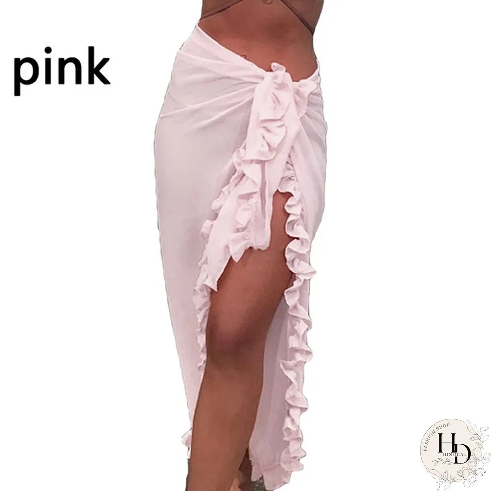 Women Fashion Summer Beach Ruffles Bikini Cover Up Chiffon Wrap Skirts