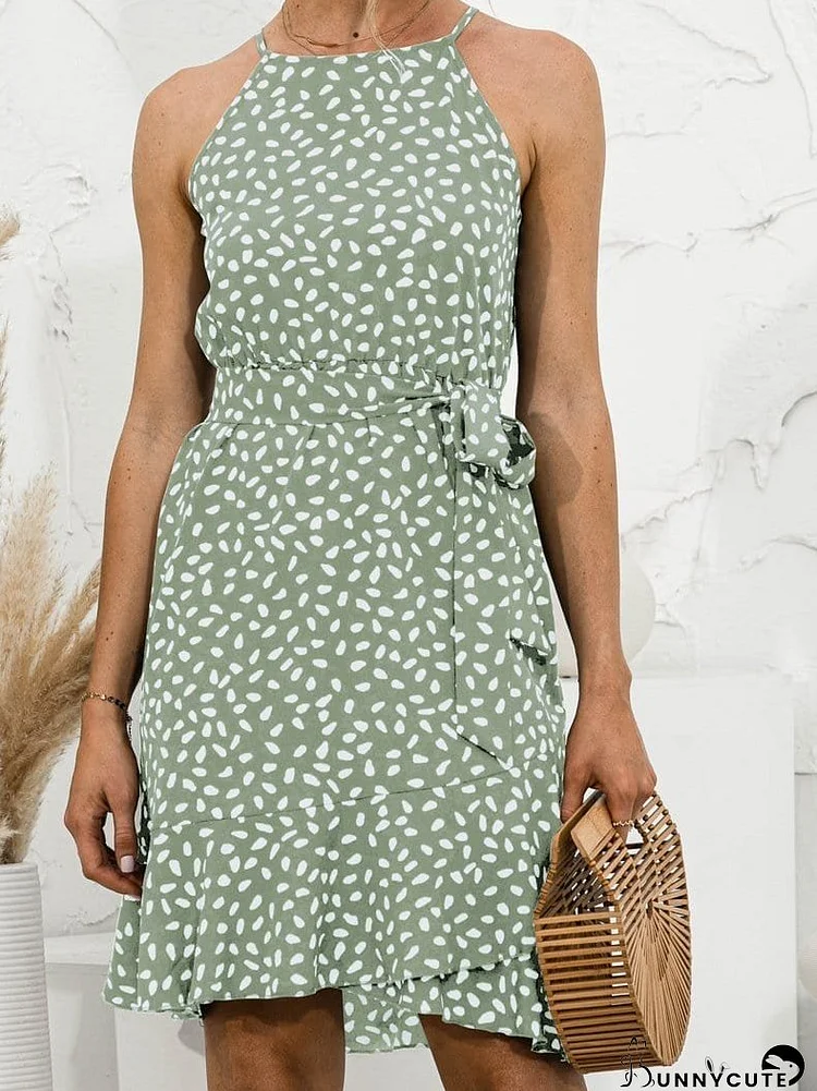 Halter Neck Ruffle Print Sleeveless Dress