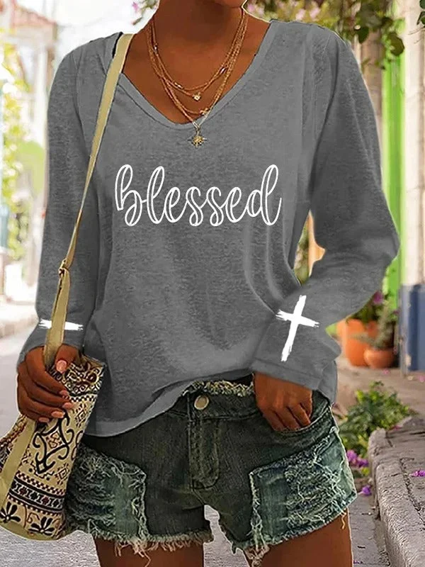 Easter Women's Blessed Letter Print Top