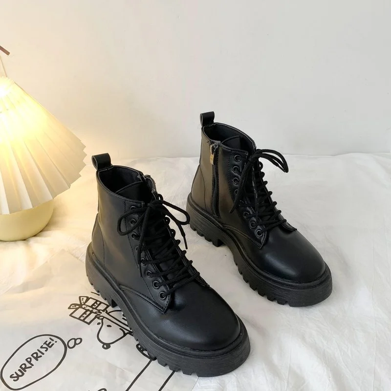 Qengg Platform Boots Women Boots Winter Leathe Boots Lace Up Ankle ...