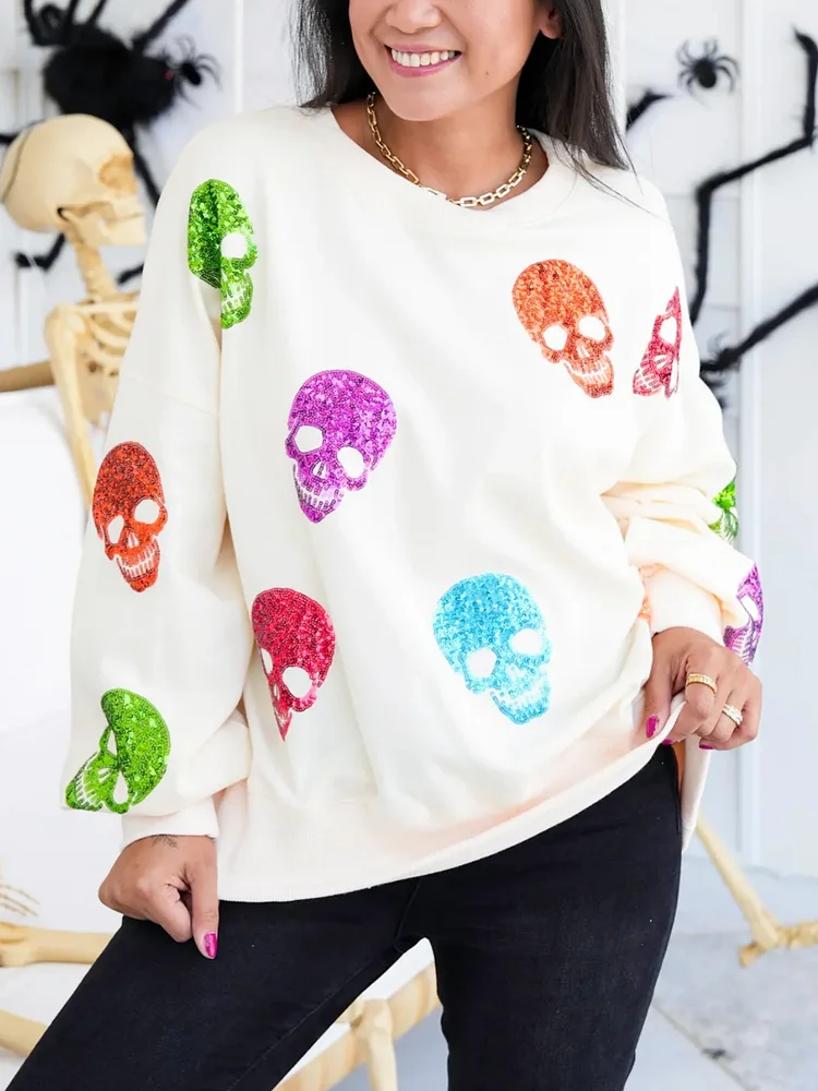 ✨Women's Multi Colored Sequin Skulls Sweatshirt (Buy 2 Free Shipping)