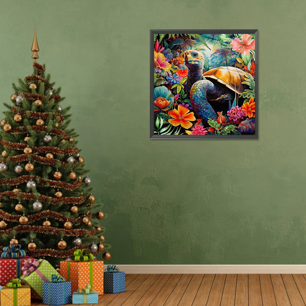 Full Round Diamond Painting 30*30cm - Tortoise And Flowers