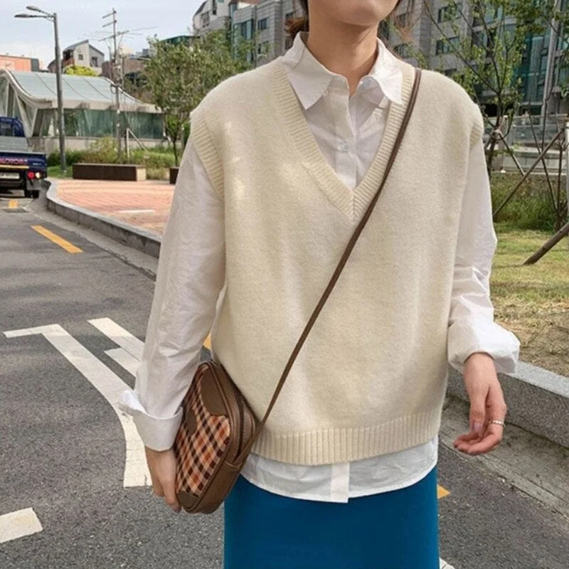 Solid Women Sweater Vest Pullover Japanese Style Ulzzang Fresh Lovely Students High Quality Leisure Loose All Match Trendy Girls