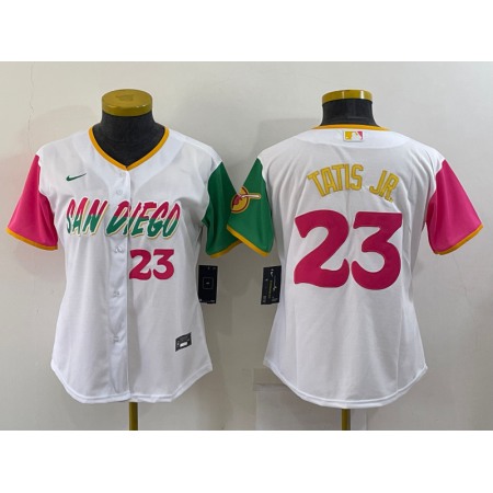 Women's San Diego Padres #23 Fernando Tatis Jr. 2022 White City Connect Cool Base Stitched Baseball Jersey(Run Small) MVBC