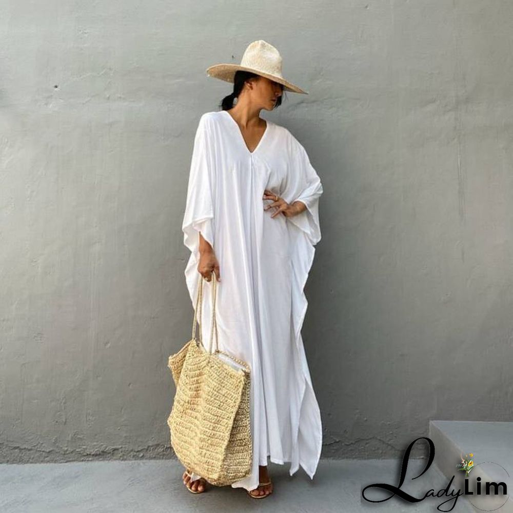 V Neck Solid Color Beach Cover Up