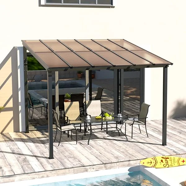 10'x14' Hardtop Gazebo, Patio Gazebo Kits with Aluminum Frame Galvanized Steel and Polycarbonate Double Roof, Curtains and Netting, Outdoor Gazebo for Patio, Backyard 10'x14' FT Black