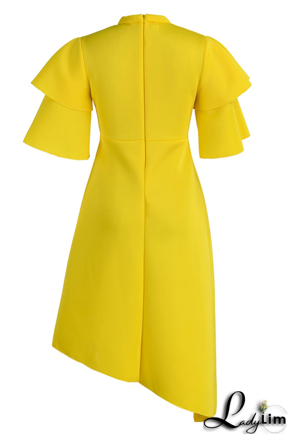 Yellow Fashion Formal Solid Patchwork Half A Turtleneck Evening Dress