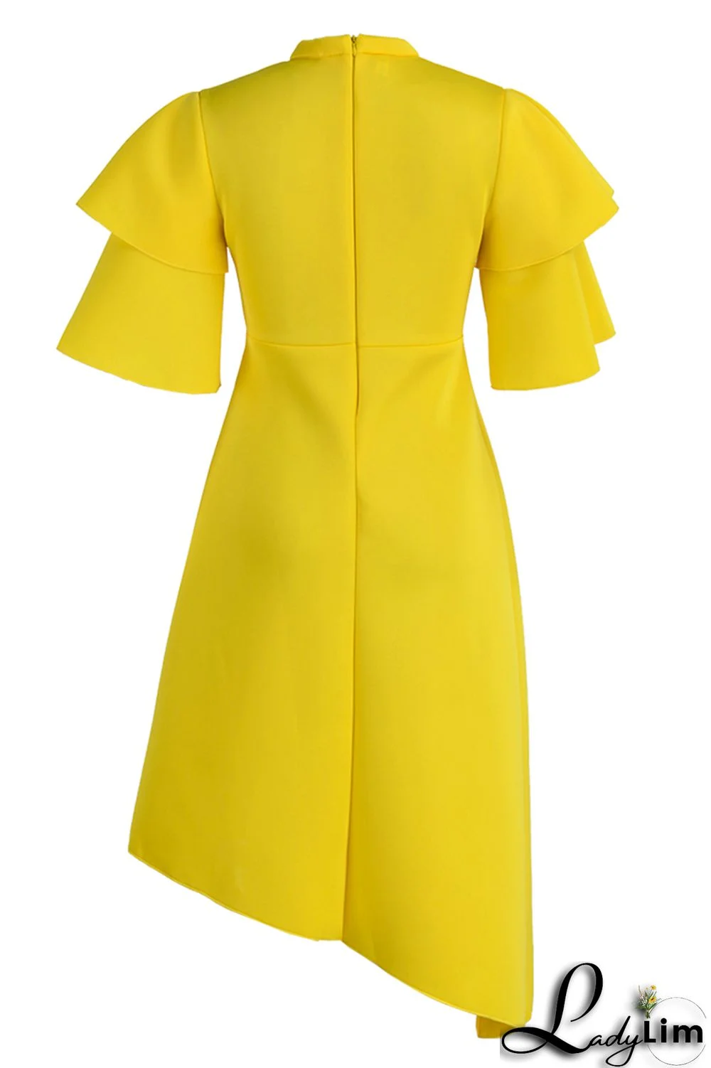 Yellow Fashion Formal Solid Patchwork Half A Turtleneck Evening Dress