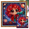 Girl Holding A Telescope-11CT Stamped Cross Stitch 45*45cm/17.72*17.72in
