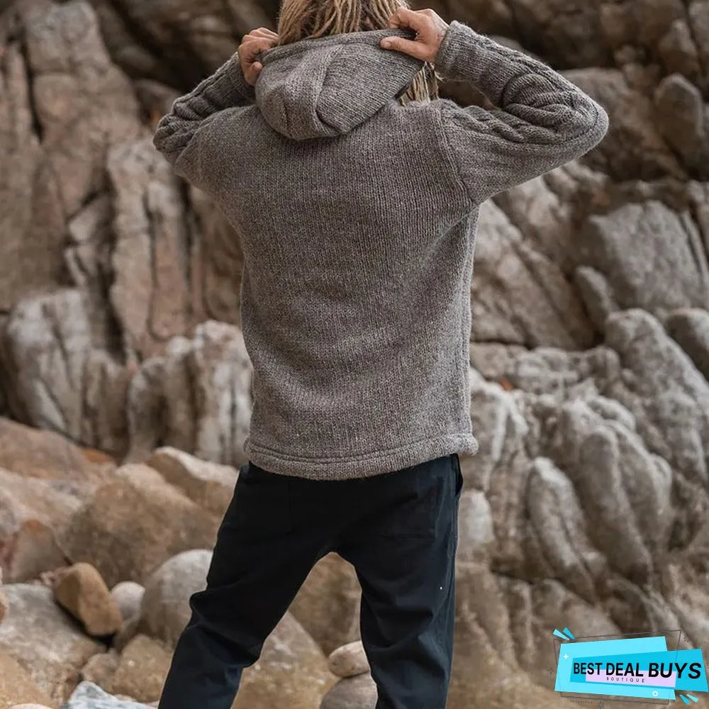 Men's Sweater Solid Color Hooded Sweater Coat