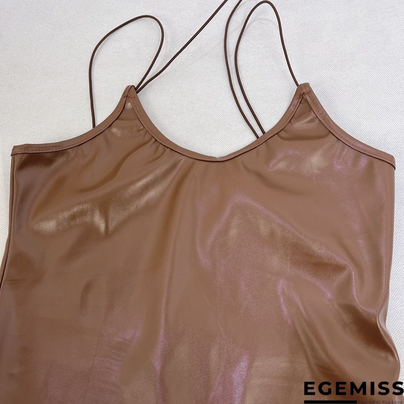 PU Slit Back Spaghetti Strap Bodycon Dress | EGEMISS