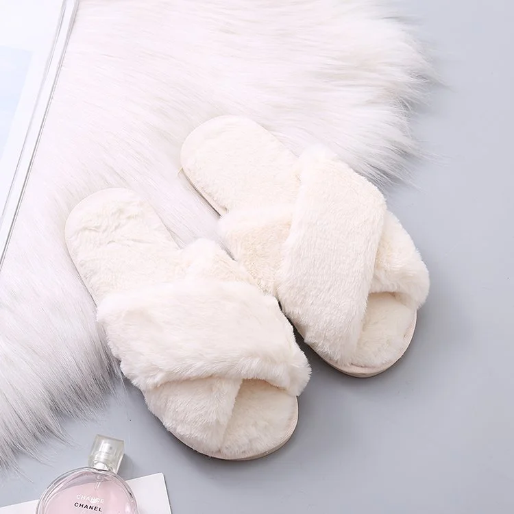 Yyvonne Women's Winter Indoor Cute Korean Version Of Futair Personality With Woolen Cotton Home Dormitory Hairy Slippers