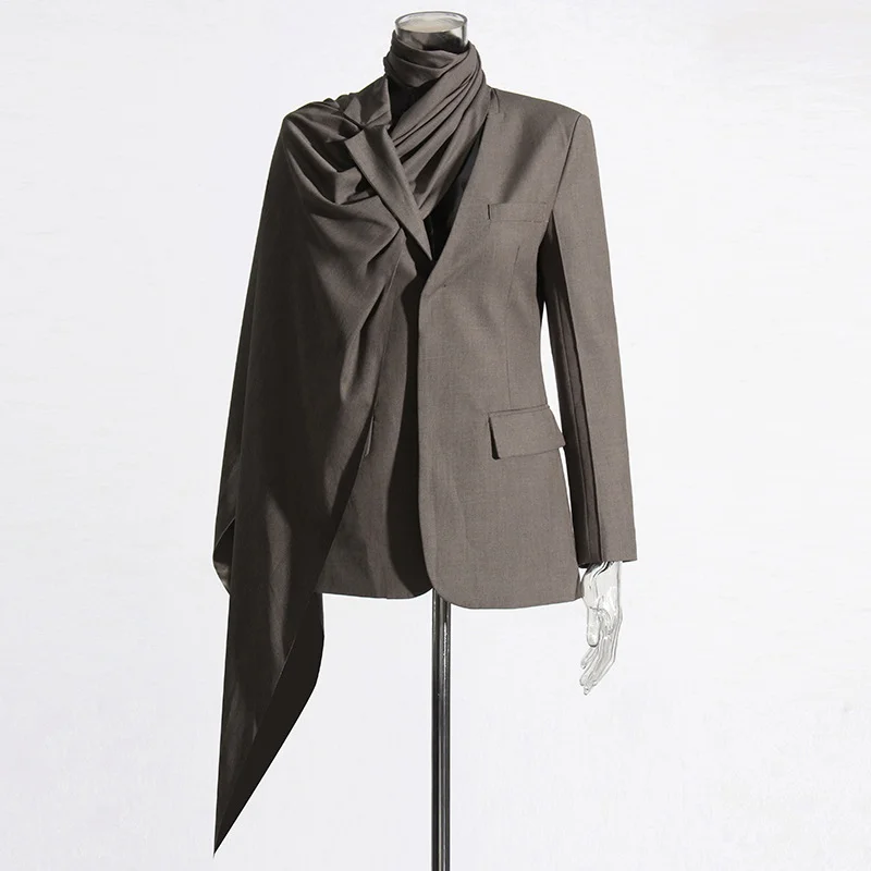 Woherb Woherb Personality Niche 2024 Autumn New Scarf Collar Hollow Out A Variety Of Wear Suit Pure Color Coat Female-Outfit Ideas