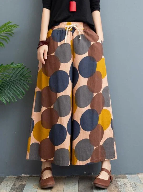 Vintage Wide Leg Loose Contrast Color Printed Polka-Dot Casual Pants Bottoms