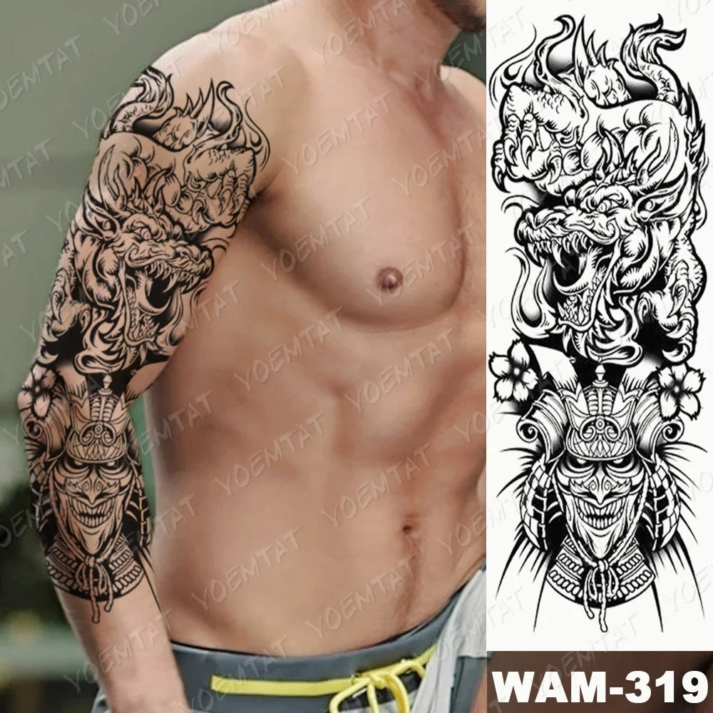 Large Arm Sleeve Tattoo Ninetales Sakura Cat Demon Waterproof Temporary Tatto Stickers Japanese Body Art Full Fake Tatoo Women