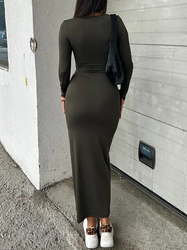 Round Neck Sleeveless Maxi Slit Bodycon Dress