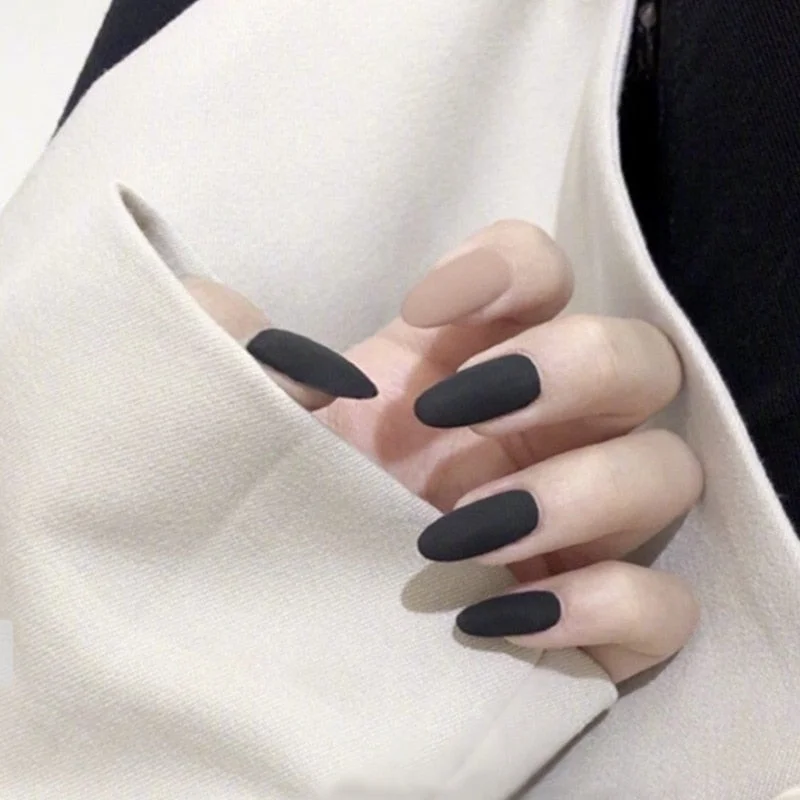 24 PCS Pointed Tip Glossy Fake Fingernails Dark Gothic Halloween makeup False Nail Tips Full Cover Press on Nails Tips With Glue 515-Nail Inspo