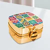 (US Local)Small Grid Diamond Painting Mirror Bag Rhinestone Jewelry Box for Women (Gold)
