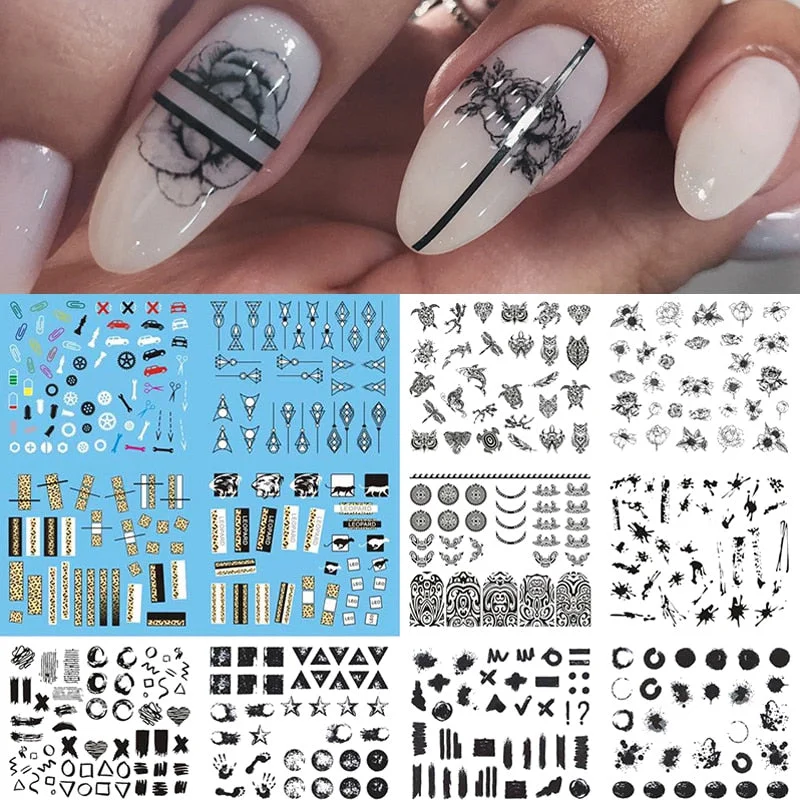 Harunouta 12pcs Simple Green Theme Water Decal Sticker Flower Leaf Tree Summer DIY Slider For Manicuring Nail Art Watermarks
