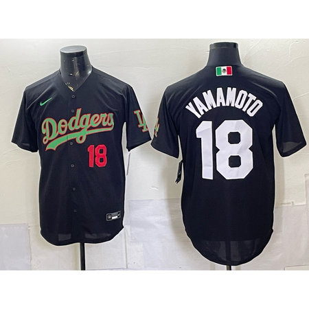 Men's Los Angeles Dodgers #18 Yoshinobu Yamamoto Black Mexico Jersey I0Z5