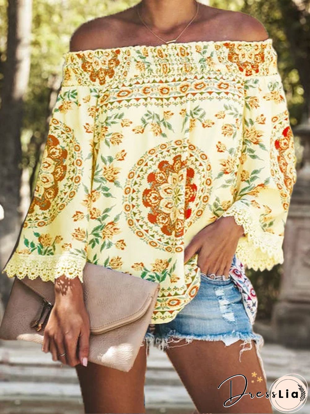 Printed Casual Off Shoulder Tops