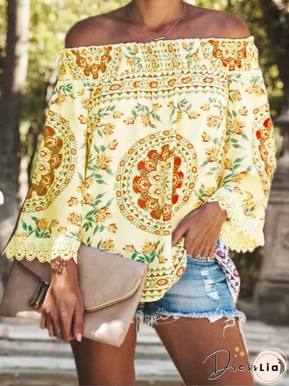 Printed Casual Off Shoulder Tops