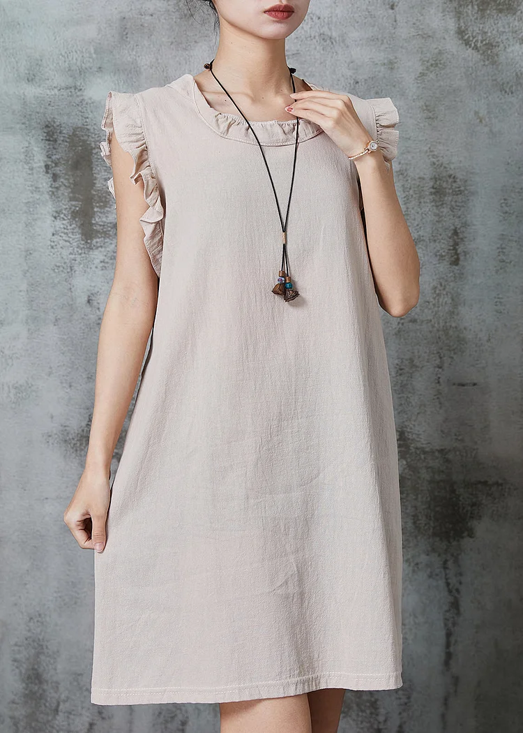 Bohemian Apricot Tie Waist Cotton Mini Dress Summer
