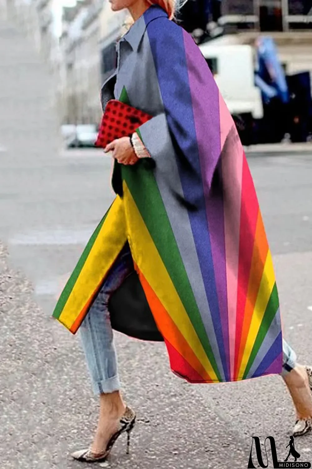 MidiSono - Yellow Blue Street Camouflage Print Patchwork Turndown Collar Outerwear