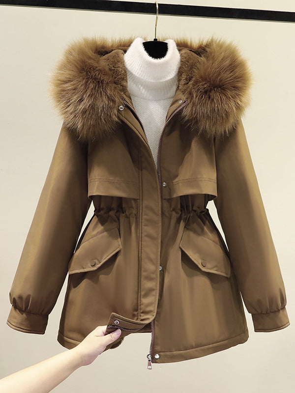 Women Long Sleeve Hooded Solid Color Puffer Coats