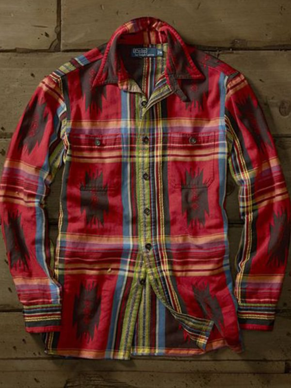 Men's Plaid casual long sleeved shirt
