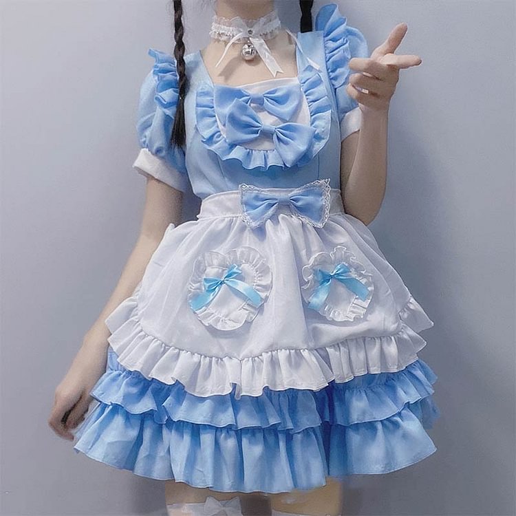Lace Up Bow Maid Lolita Dress - Modakawa Modakawa